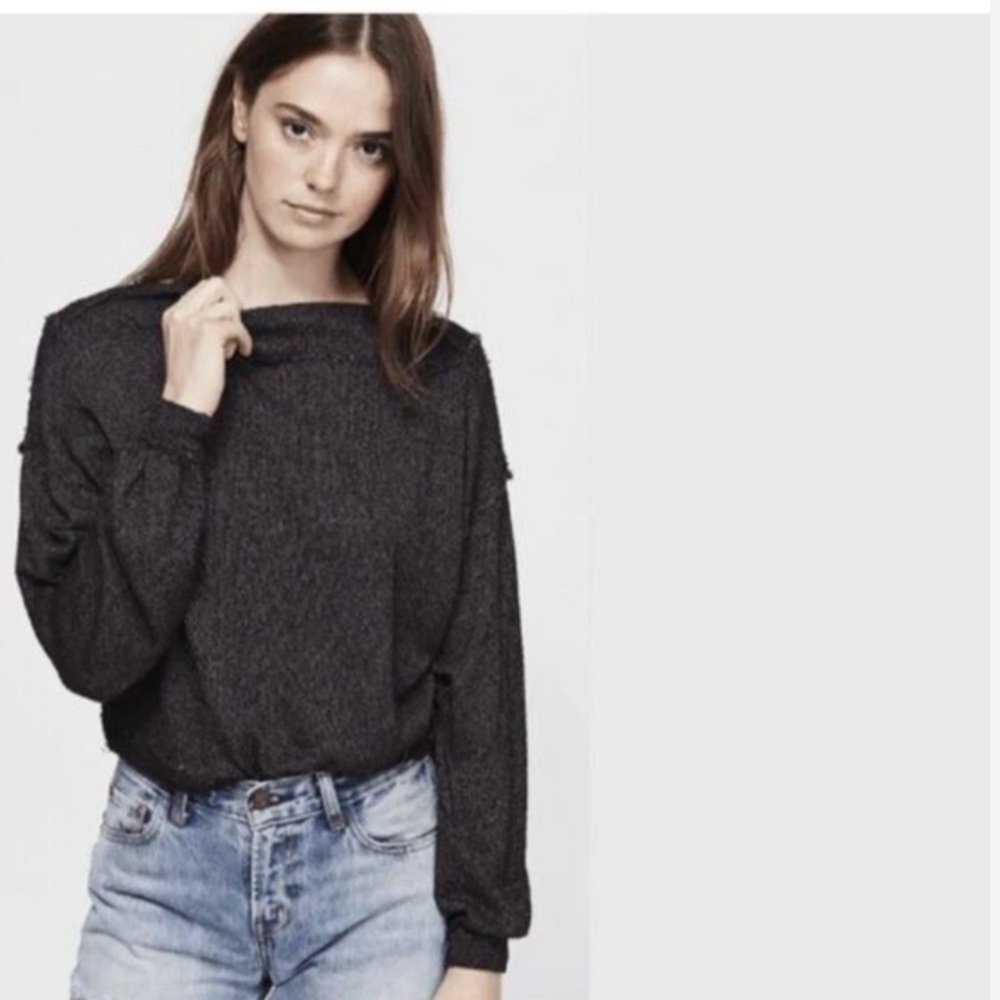 We The Free Off The Shoulder Sweater Black Distressed Size Medium